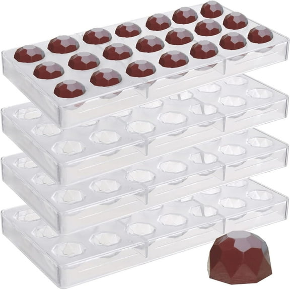 84 Grids Polycarbonate Chocolate Mold Candy Making Molds, Diamond Shaped Tray for Mousse, Jelly, Pralines, Truffles, Sweets, Bonbons, Cookies, (4 Pack Transparent)
