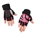 thumbnail image 2 of Guantes de ciclismo de medio dedo transpirables con soporte de muñeca para mujeres y hombres, guantes de bicicleta sin dedos para exteriores, fitness, equitación, color rosa, medio dedo, rosa, M, 2 of 12