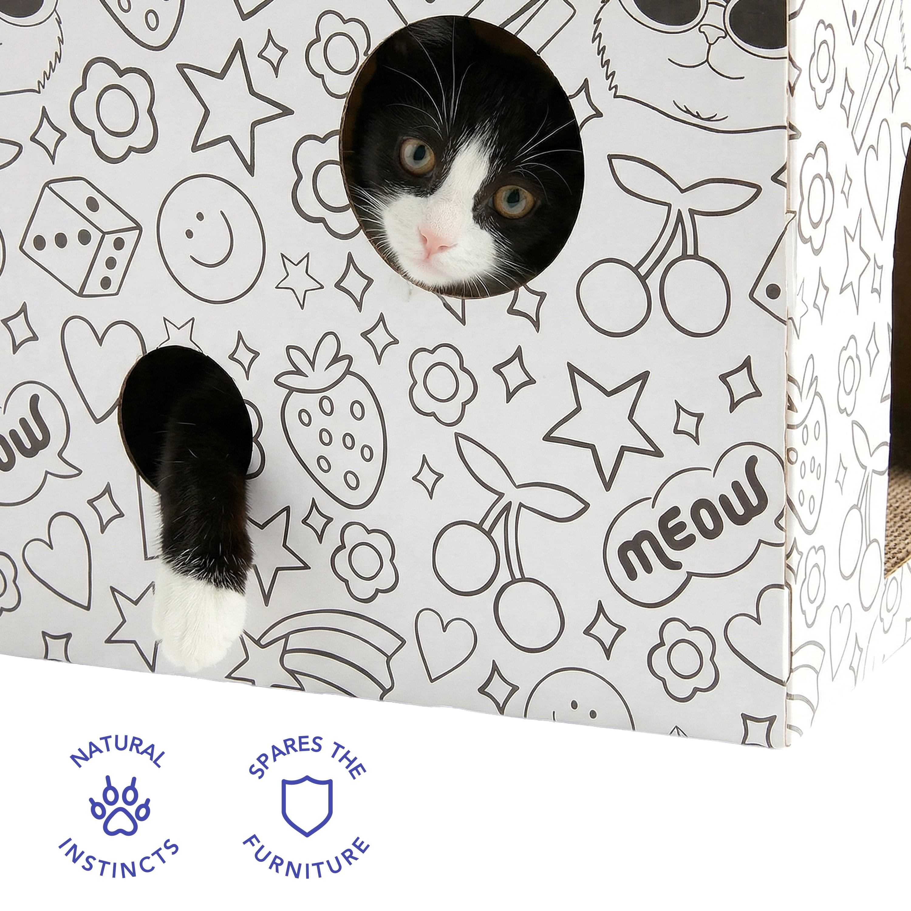 Oodles Customizable Doodle 1-Story Indoor Cardboard Cat Scratcher House with Durable Corrugated Scratching Pads, Multicolored, One Size