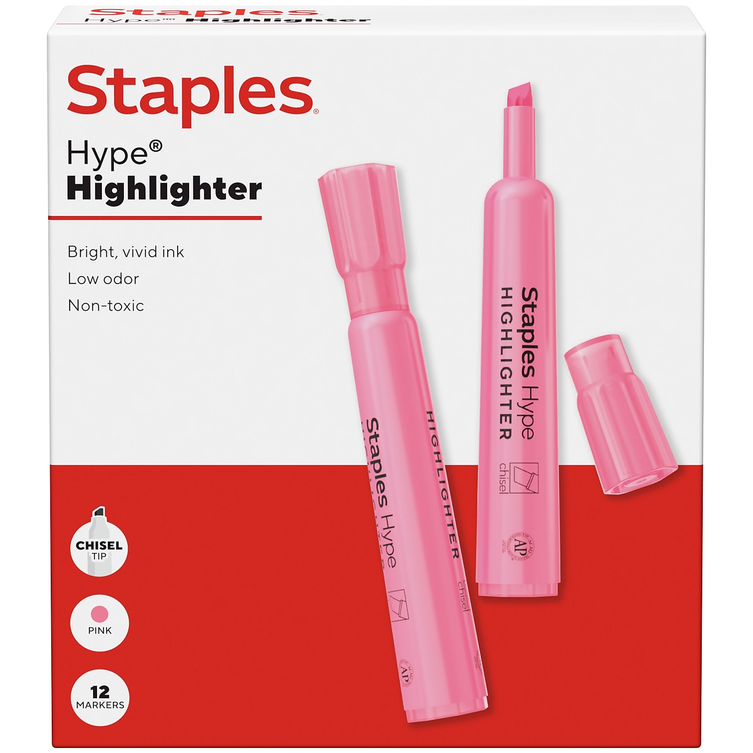 Staples Hype Tank Highlighter Chisel Tip Pink 12-Pack