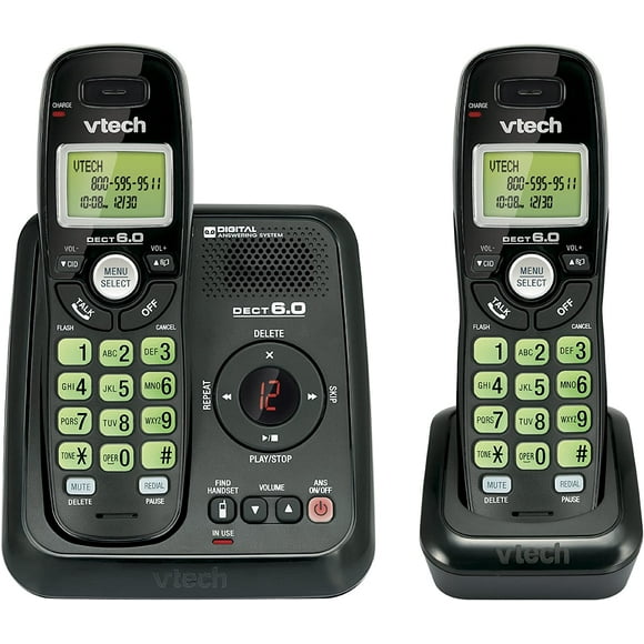 Vtech Dect 6.0 2-Handset Cordless Phone System with Digital Answering Machine and Green Backlit Keypad and Display