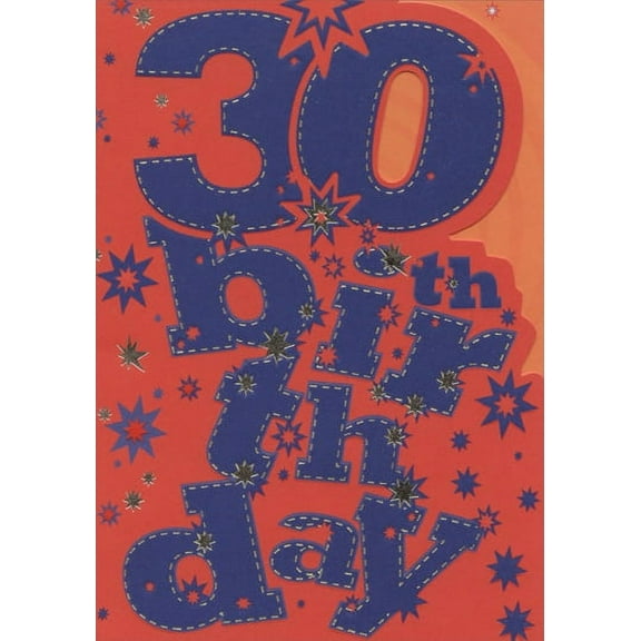 Designer Greetings Orange and Blue Die Cut 30th with Silver Foil Stars: 30th Birthday Card