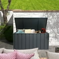 thumbnail image 2 of POWANLI 100 Gallon Large Resin Deck Box,Outdoor Garden Waterproof Storage Box, Throw Pillows, Garden Tools and Pool-Supplies, Lockable (Dark Gray), 2 of 8
