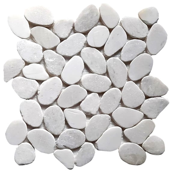 CNK Tile Milky White Sliced Round Pebble Tile - 12"x12" Polished Stone for Bathroom Kitchen Backsplashes Shower Floors Walls - Glue-Down