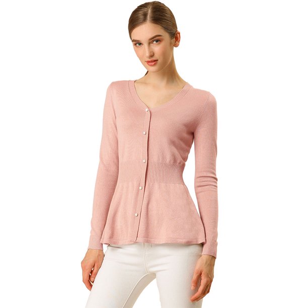 Allegra K Día de San Patricio Top De Peplum De Punto Jersey Acanalado De Manga Larga Con Cuello En V Para Mujer Rosa L