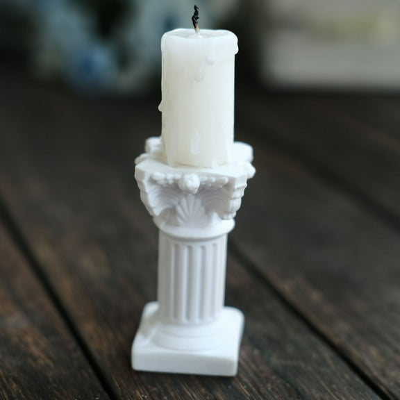 Efavormart 6 Pack | Antique 2.5" White Roman Column Pillar Pedestal Candle Holders, Resin Greek Style Statue Candlestick Holder Stands