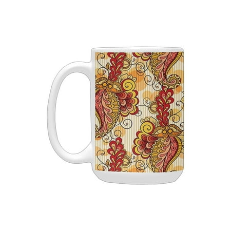 

Asian Decor Traditional Asian Paisley in Bright Colors Floral Ornamental Religious Cultural Art Ceramic Mug (15 OZ) (Made In USA)