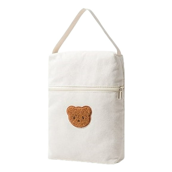 Stylish Mom Carry Case Diaper Organiser Bag with Cartoon Bear Embroidery Canvas Bag for Baby Essential Storage