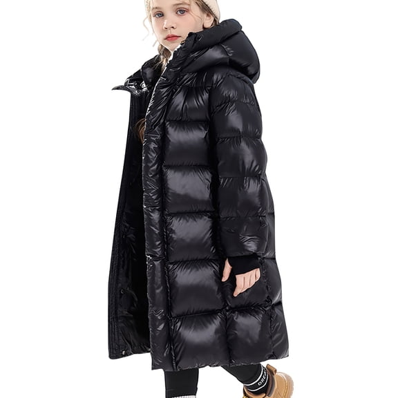 Mercatoo Kids Boys Girls Longline Puffer Coat, Hooded Quilted Winter Jacket with Snap Buttons, Warm Outerwear for Cold Weather and Snow