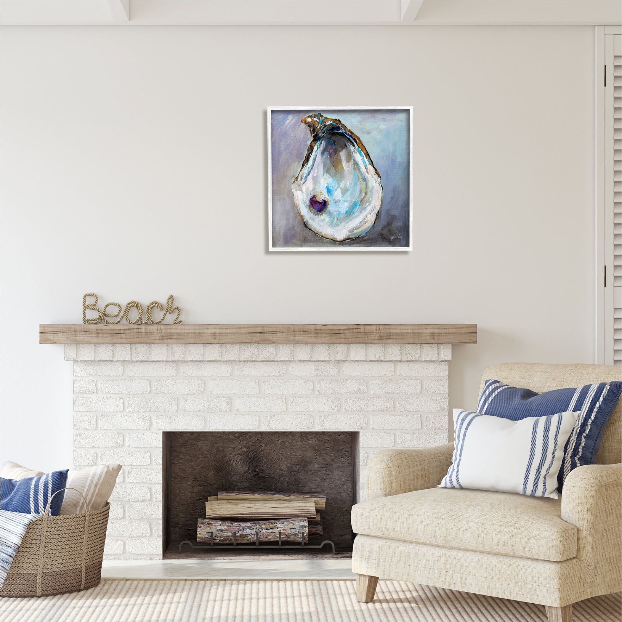 Stupell Industries Oyster Shell with Pearl Animals & Insects Painting White Framed Art Print Wall Art, 24 x 24