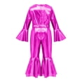 thumbnail image 4 of vastwit Little Girls Shiny Metallic Flare Jumpsuit Disco Themed 70s Birthday Party Outfit Hot Pink 5T, 4 of 7