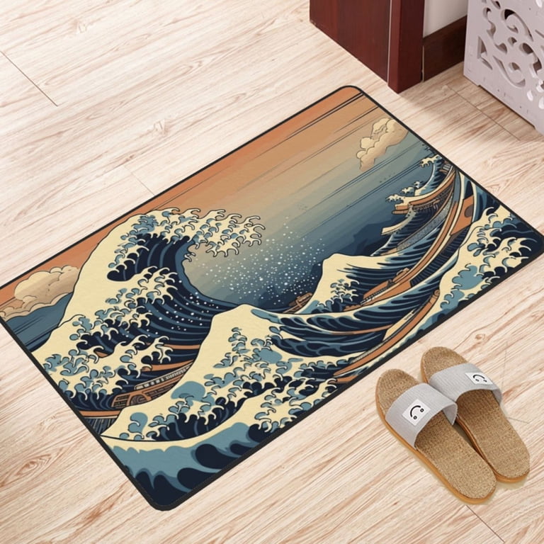 DouZhe Japanese Kanagawa Great Waves Rugs Doormat, Non-Slip