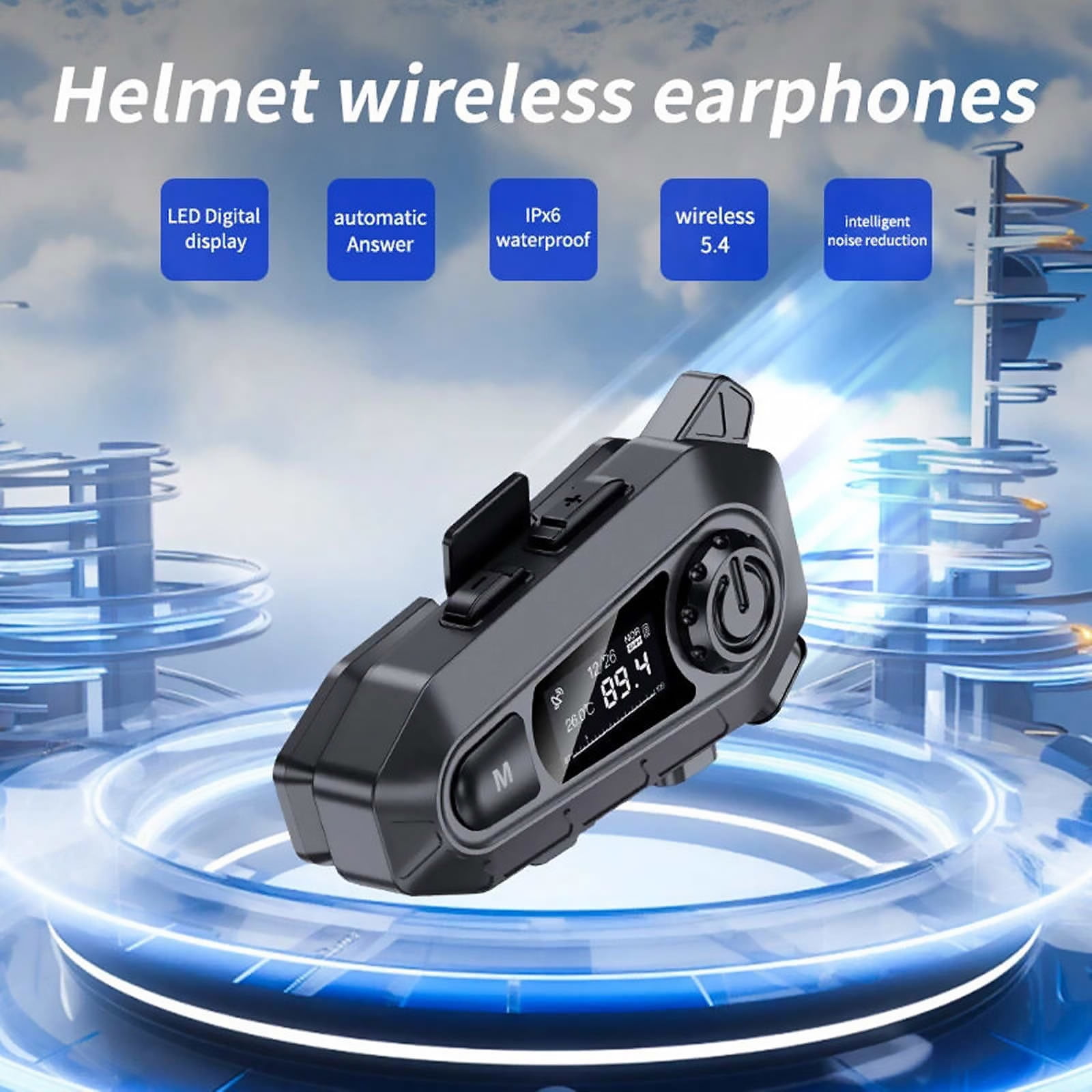 ARCADORA Bluetooth Helmet Earphones, Black ABS 40mm Speaker, Bluetooth 5.4 15m for Motorcycle Riders Long-Distance Trips