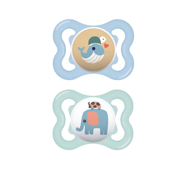 Suces MAM Mini Air (emballage de deux), suce pour peau sensible MAM 0 à 6 mois, meilleure suce pour les bébés allaités, suces pour bébé garçon