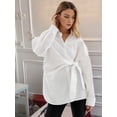 thumbnail image 4 of Women'S Long Sleeve Button Down Shirts Tie Waist Casual Loose Blouses Tops White L, 4 of 10