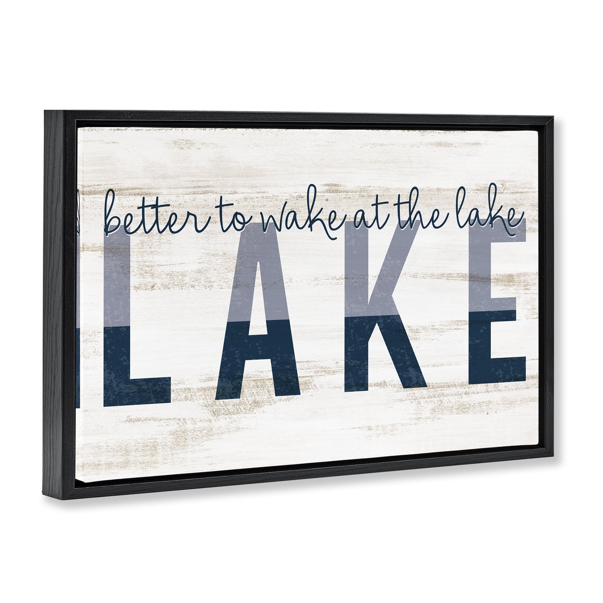 Stupell Industries Wake at Lake Rustic Text & Numbers Painting Black Floater Framed Canvas Art Print Wall Art, 31 x 21