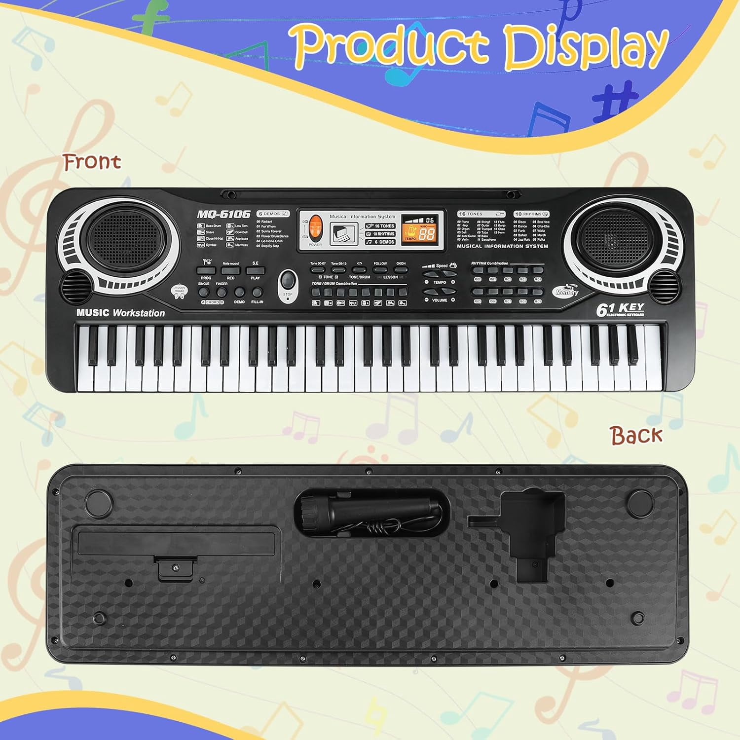 Mixfeer 61 Key Keyboard Piano, Electronic Keyboard Piano with Microphone for Kids Gift, Black