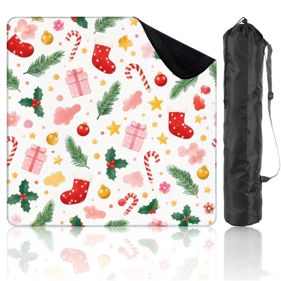 Travel Mahjong Mat 21" x 21" Whimsical Christmas Gifts Candies Non-Slip Noise Reduction Mini Mahjong Tiles for Dominoes Poker Card