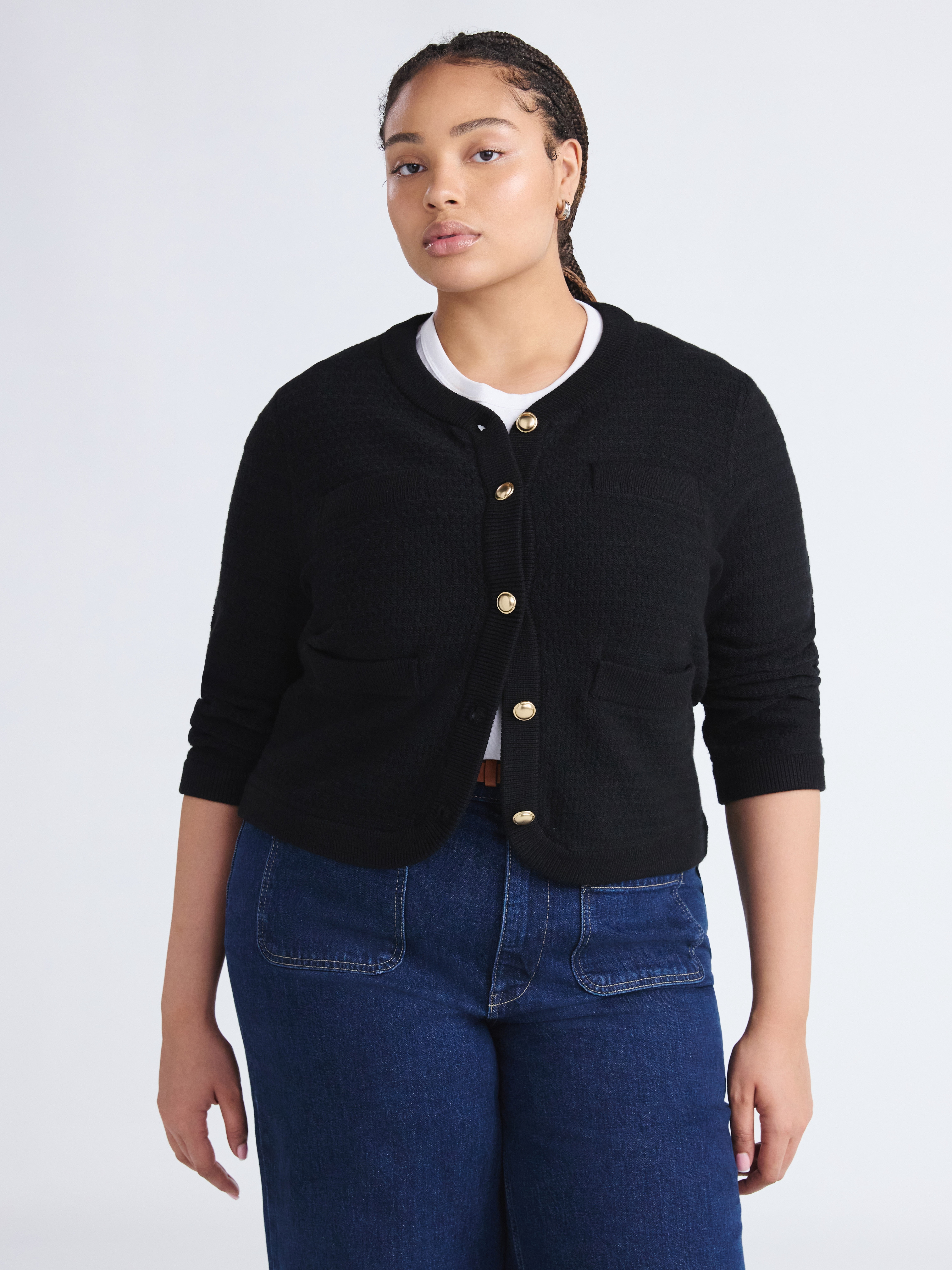 Free Assembly Women's and Women's Plus Textured Cardigan Sweater with Welt Pockets, Lightweight, Sizes XS-4X