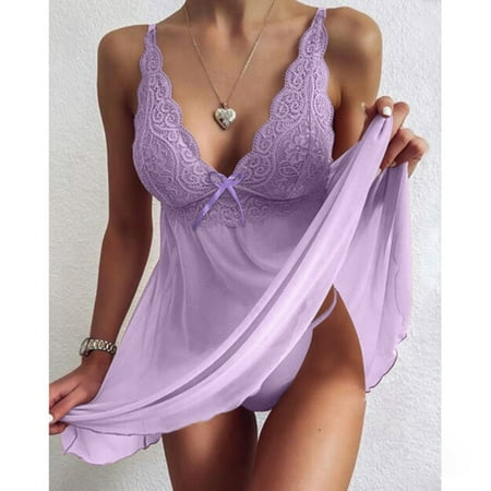 GZWYHT Nightgowns for Women Clearance Women S Sleepwear Sexy Underwear Women Suspenders Lace Transparent Dress Pajamas Lingerie Lingerie for Women Chemise Nightgowns  Purple XL