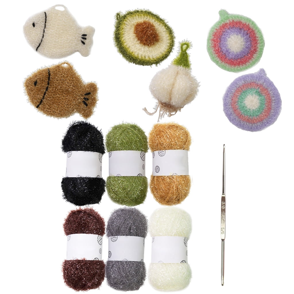 PatungKu Sparkles Dish Scrubby Yarn Crochet Yarn with Hook Polyester Yarn Crochet Yarn