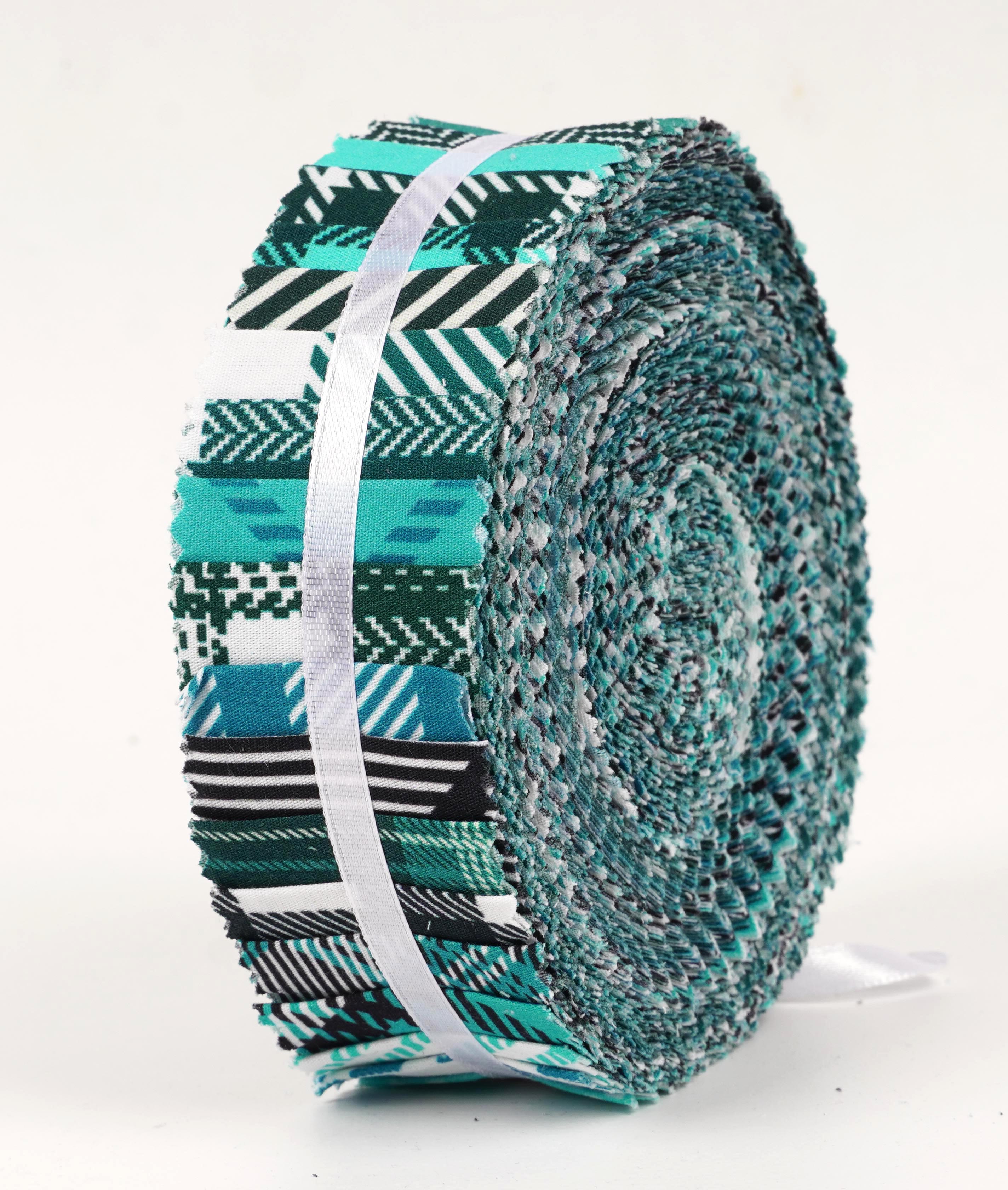 Soimoi 40Pcs Check & Tartan Print Precut Fabrics Strips Roll Up 1.5x42inches Cotton Jelly Rolls For Quilting - Teal Blue