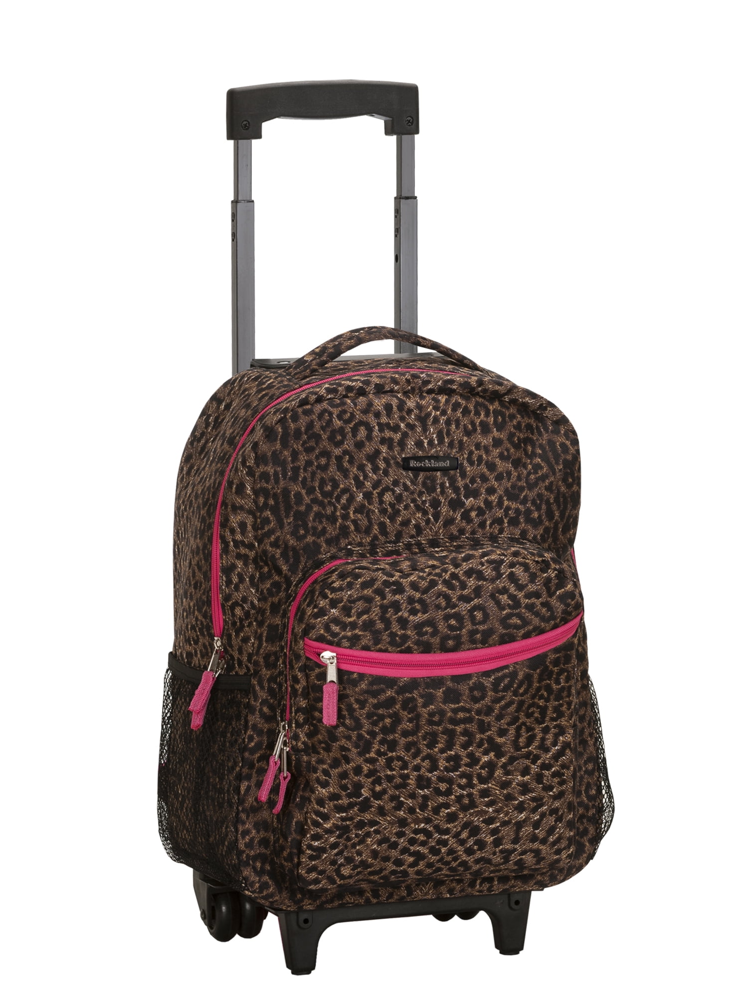 Rockland 17" Roadster Rolling Backpack - Pink Leopard