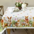 thumbnail image 2 of Spring Easter Tablecloth, Easter Eggs Bunny Floral Table Cloth Waterproof, Spring Rabbit Flowers Kitchen Table Decor for Dining Holiday Party 60x84 Inch Rectangle, 2 of 6
