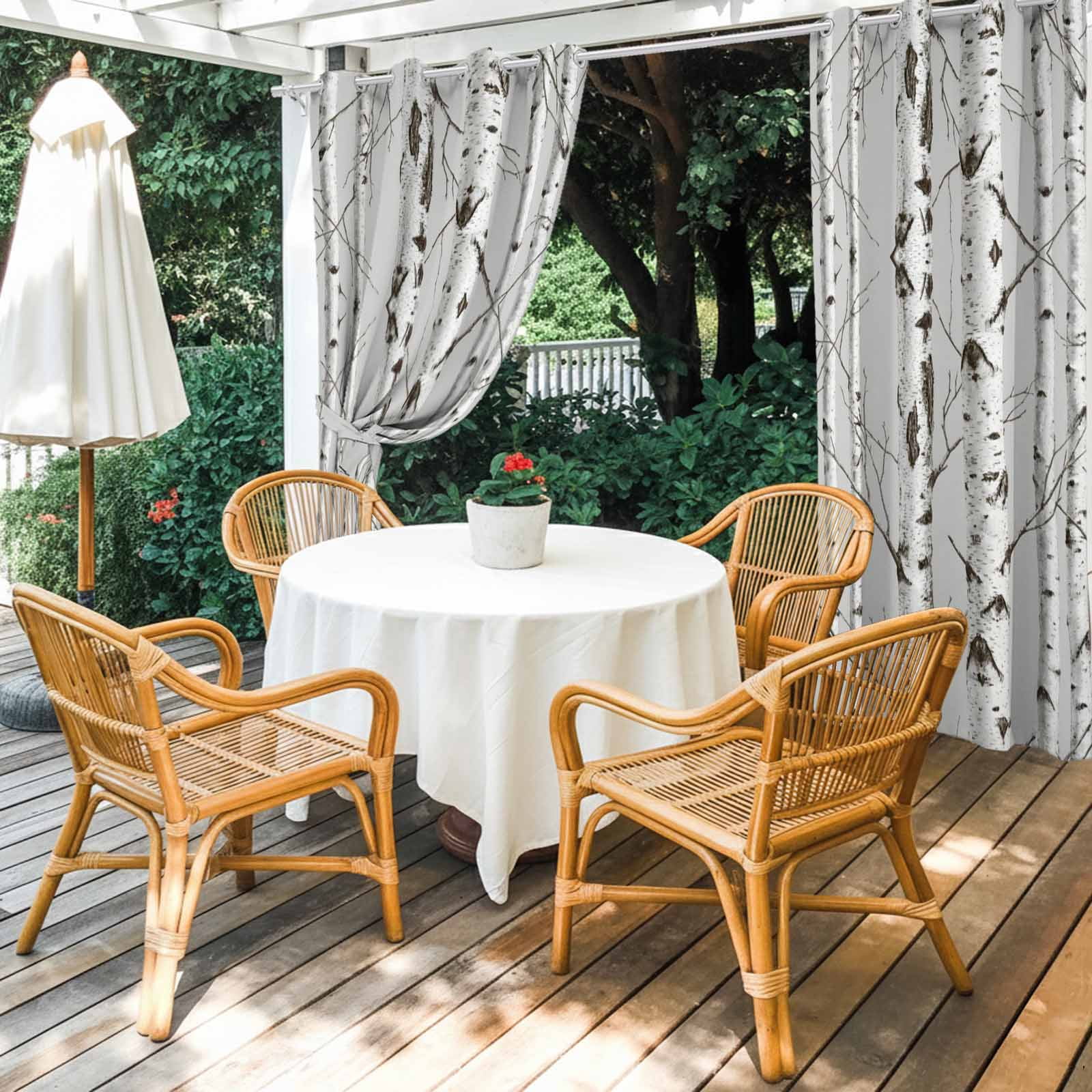 Nature Birch Trees Outdoor Curtains for Patio, Modern Gray Modern Tree Bark Texture Forest Sunshade Privacy Drapes Grommet Waterproof Outside Curtains for Porch/Cabana/Balcony 54"x 108", 1 Panel