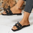 thumbnail image 6 of hoksml Women Square Open Toe Slide Sandals, Polka Dot Upper Multi Knotted Strap Slip On Flat Sandals, 6 of 9