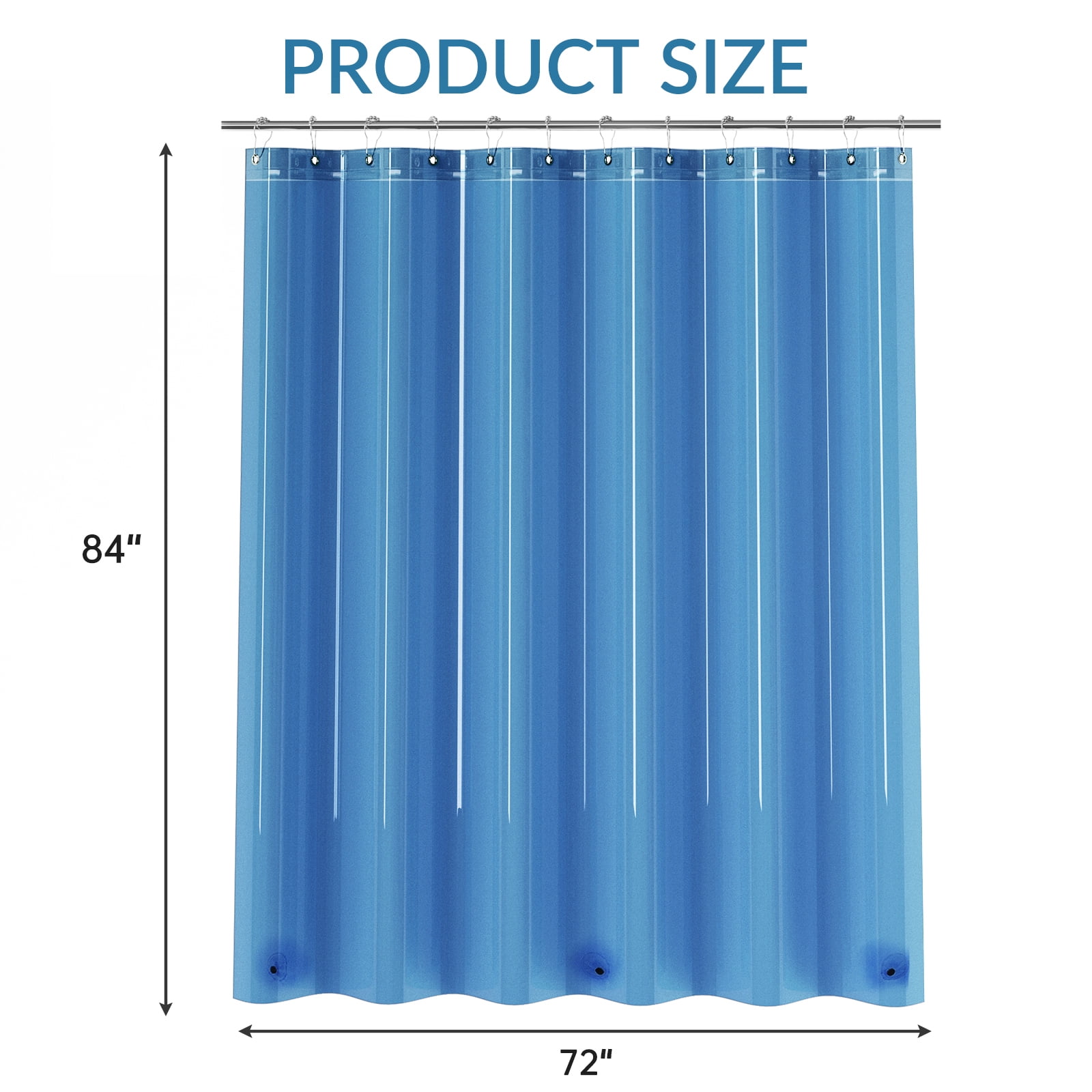 Bathway Shower Curtain Liner, 72"W x 84"L Extra Long Waterproof PEVA Plastic Shower Curtain Liner for Bathroom with Magnets, Clear Blue