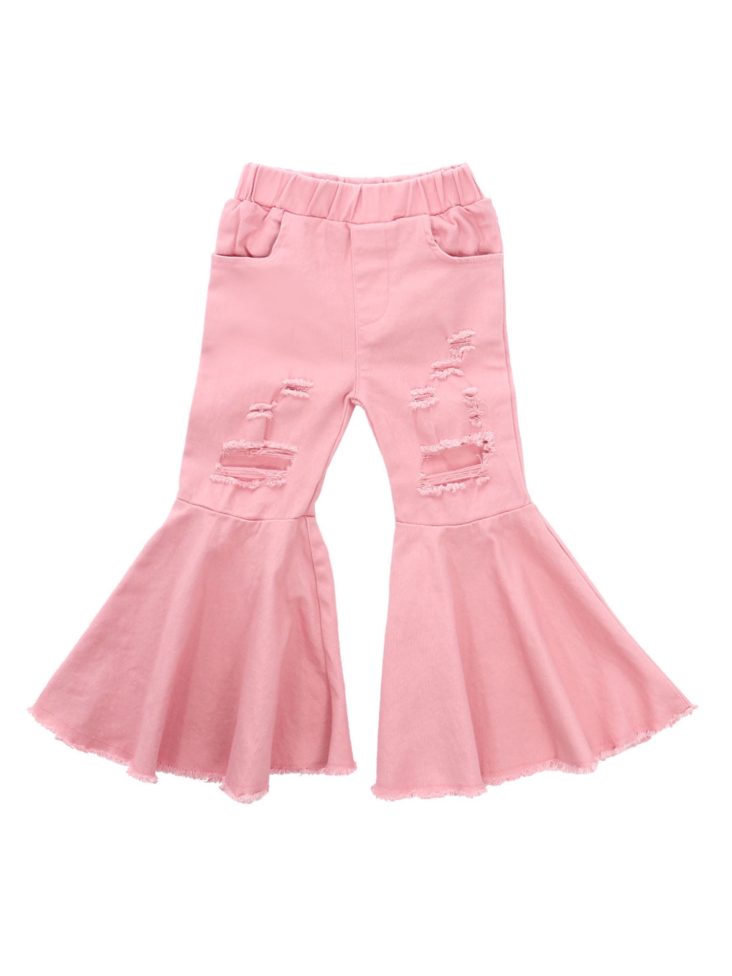 DuAnyozu Baby Girls Flare Pants Ripped Denim Jeans Bell Bottom Leggings