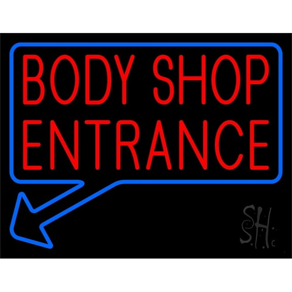 Body Shop Entrance LED Neon Sign 24 x 31 - inches, Clear Edge Cut Acrylic Backing, with Dimmer - Bright and Premium built indoor LED Neon Sign for automotive store, and mall.