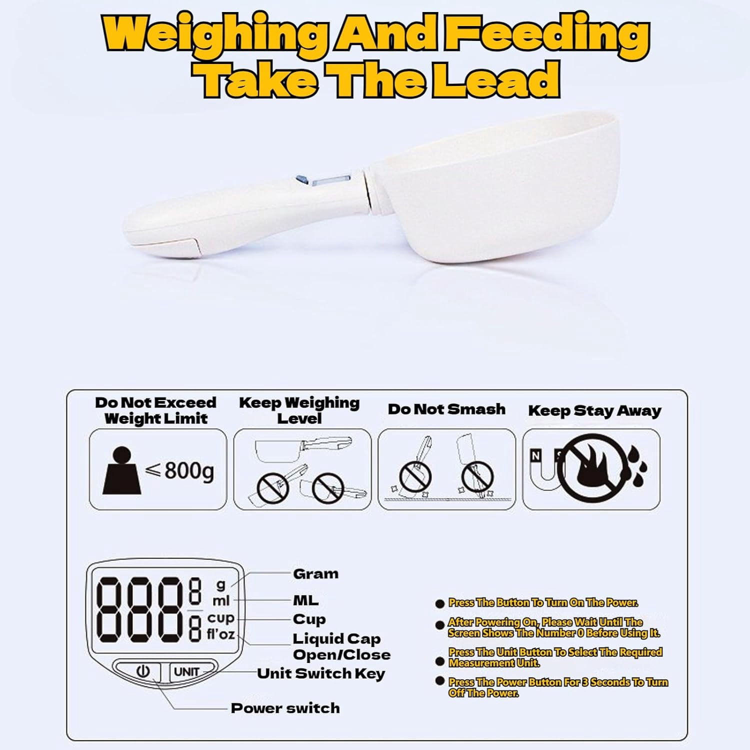 Electronic Digital Measuring Spoon, 800g/0.1g High Precision Kitchen Scale with LCD Screen, Polygons Measuring Spoon for Baking, Cooking, Coffee & Pet Food