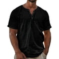 thumbnail image 2 of Men's Summer Solid Color Henley Neck Short Sleeve Shirt Casual Lightweight Breathable Button Placket Tops Loose Fit Comfortable Blouse, 2 of 4
