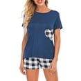 thumbnail image 2 of SMZ Women Plaid Print Two Piece Pajamas Sets, Short Sleeve Round Neck Pullover Tops, 2 of 6