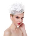 thumbnail image 3 of Flower Mesh Ribbons Feathers Headbands for Women Cocktail Tea Party Hat Headwear Elegant Stylish Retro Headband 1 PC White one size, 3 of 3