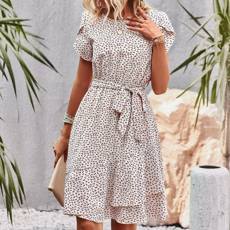 Oalirro Discount Clearance Floral Dress for Women Summer Dresses