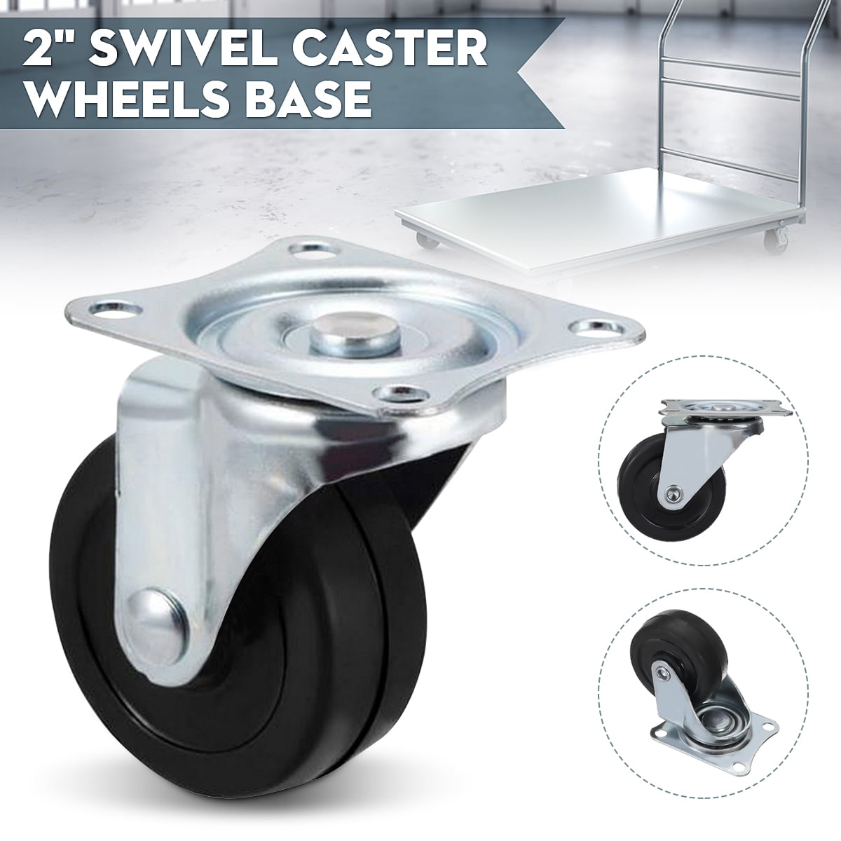 4X 2" Heavy Duty Swivel Caster Wheels 50mm Metal Plate w/ Brake Lock Rubber Base 