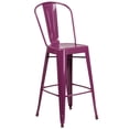 thumbnail image 1 of 30'' High Purple Metal Indoor-Outdoor Barstool with Back, 1 of 9