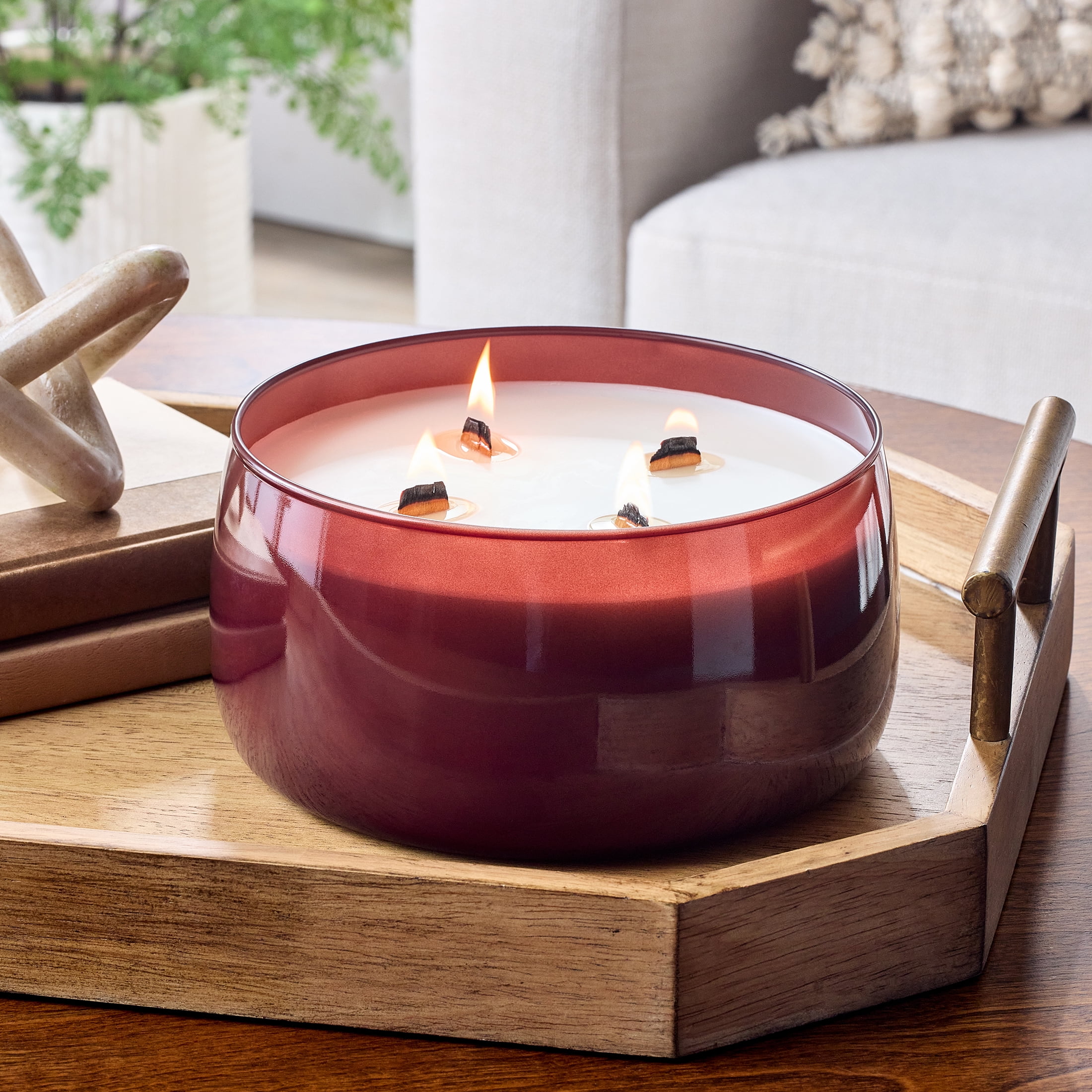 Better Homes & Gardens Intense Red Lava Citrus Scented Wooden 4-Wick Glass Scented Jar Candle 60oz.