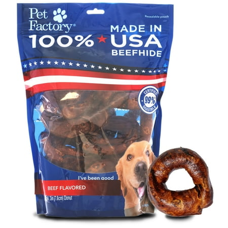UPC: 0094983783227 | Pet Factory Made in USA Beefhide Donuts Beef Flavored – 3   12 Count