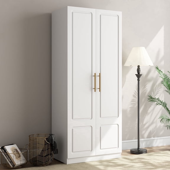 SSTBLEV 71'' 2 Door White Wood Armoire, Modern Adult Bedroom Wardrobe Closet