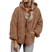 iHPH7 Puffer Jacket Puffer Coat Women Hooded Puffer Jacket Women Casual Outerwear Winter Parka for Women's Outerwear Parkas for Women Brown L