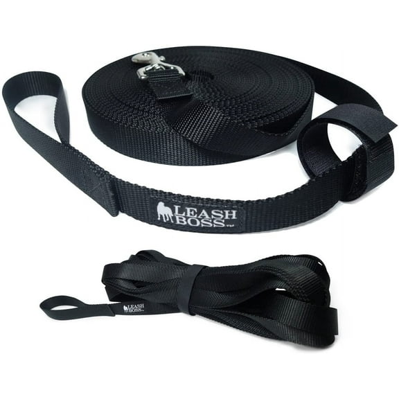 Leashboss Long Trainer - 1 Inch Nylon Long Dog Training Leash with Storage Strap | 15Ft