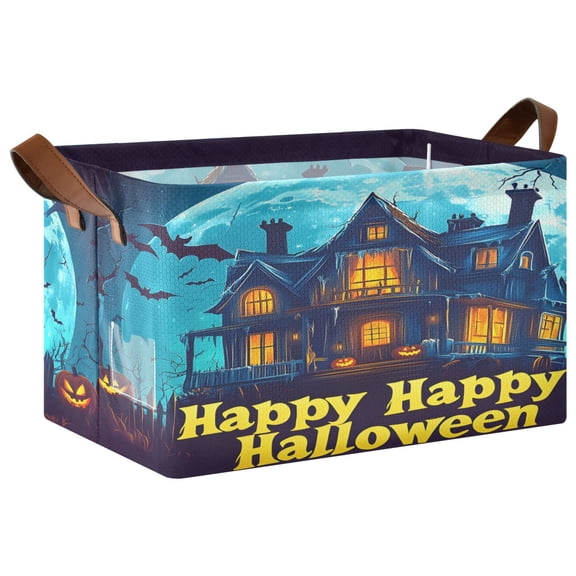 Happy Halloween House Foldable Storage Large Fabric Storage Baskets Organizer Storage Bins with Handles for Shelves