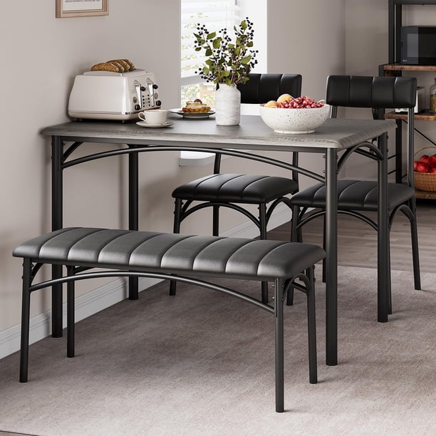4-person dining mesa set kitchen mesa con forrado sillas y bench rectangular set para small space apartment home studio in rustic gris