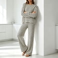 thumbnail image 6 of Aimik Lounge Sets for Women Striped Long Sleeve Crewneck Top and Wide Leg Long Pants Set Fall Winter Casual Womens Striped Set, 6 of 6