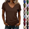 thumbnail image 2 of Womens Short Sleeve T Shirts V Neck Tops Summer Trendy Comfy Casual Basic Tee Shirt Brown XL, 2 of 5
