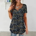 thumbnail image 5 of KZKR Women's Floral Printed Henley Short Sleeve V Neck T-Shirt Pleated Casual Flowy Tunic Shirt Blouse Tops for Women, 5 of 5